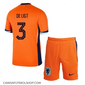 Camisa de time de futebol Holanda Matthijs de Ligt #3 Replicas 1º Equipamento Infantil Europeu 2024 Manga Curta (+ Calças curtas)